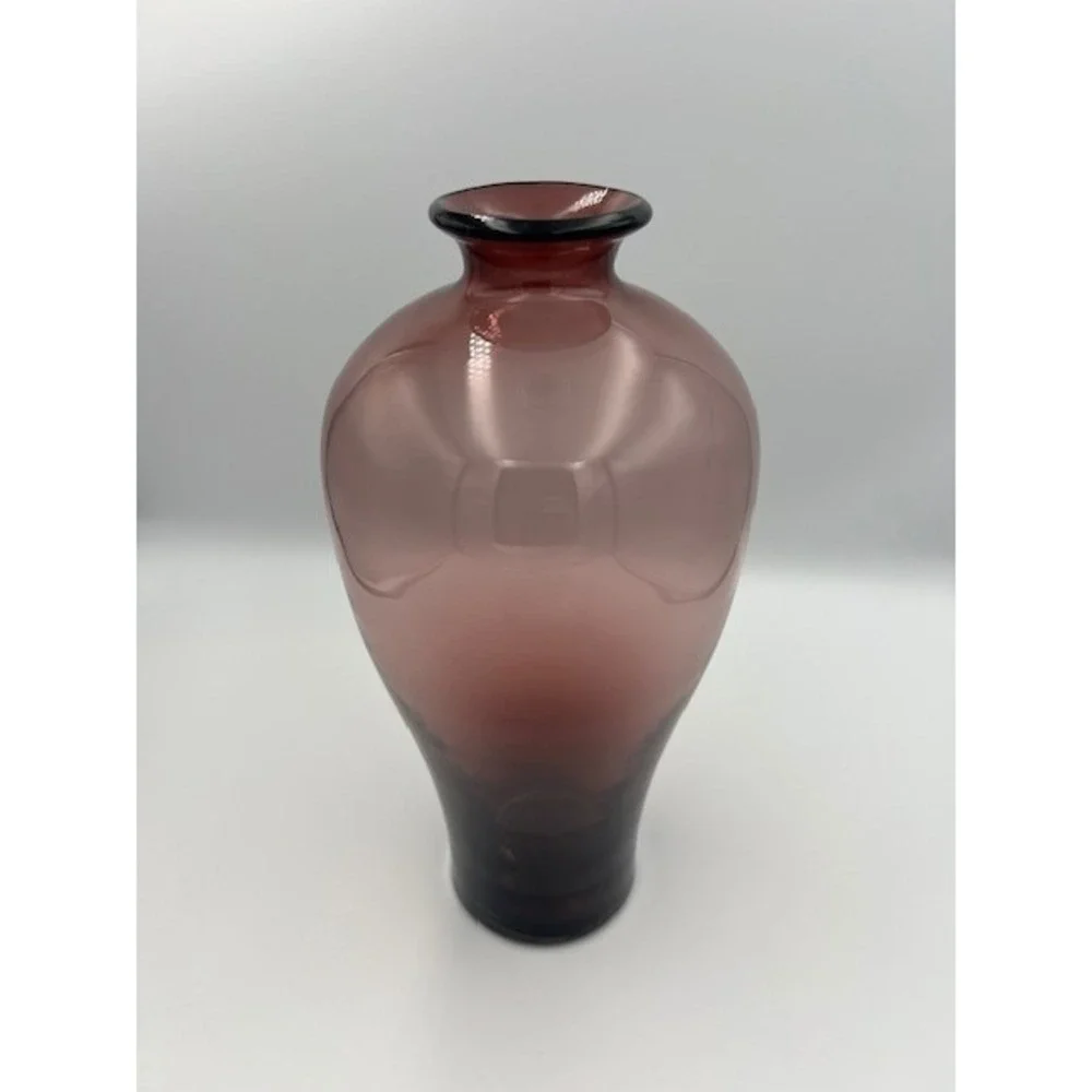 Vintage Smoky Amethyst Purple Hand Blown Art Glass Baluster Vase 11.5 Inch